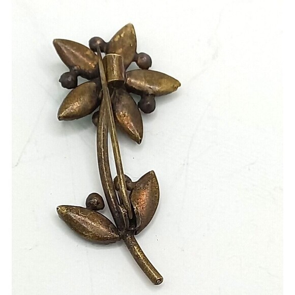 Antique Flower Brooch Green Stone  Old C Clasp - Picture 6 of 10